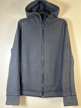 Lululemon Men’s Full-Zip Hoodie – Heathered Black/Dark Grey Stripe – Size M